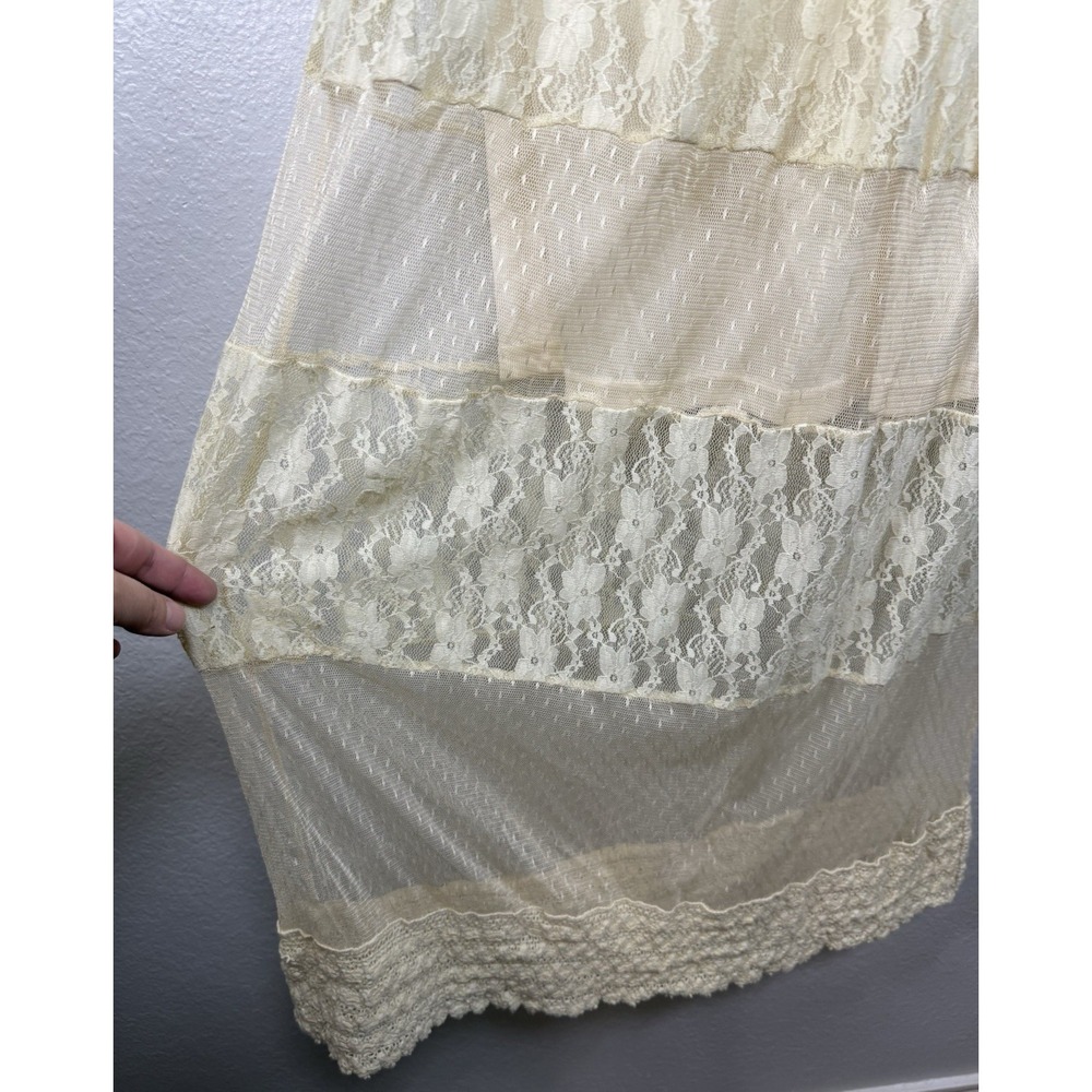 Women's light yellow tiered lace maxi dress Size S Mesh coquette cottagecore - Picture 3 of 8